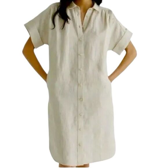 J Crew Dress Womens S Beige Irish Linen Relaxed Short Sleeve Baird‎ McNutt - Picture 10 of 10